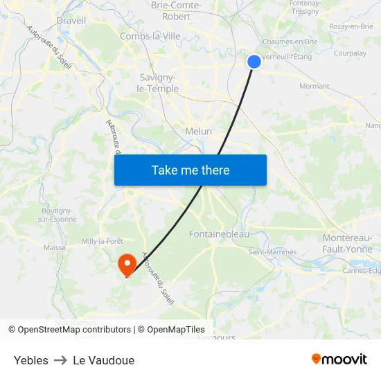 Yebles to Le Vaudoue map