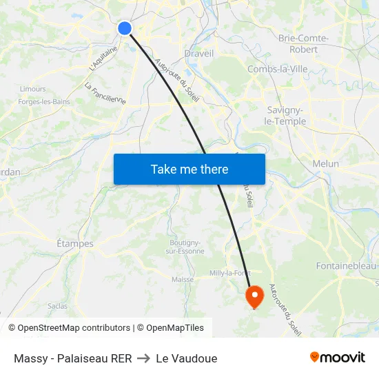 Massy - Palaiseau RER to Le Vaudoue map
