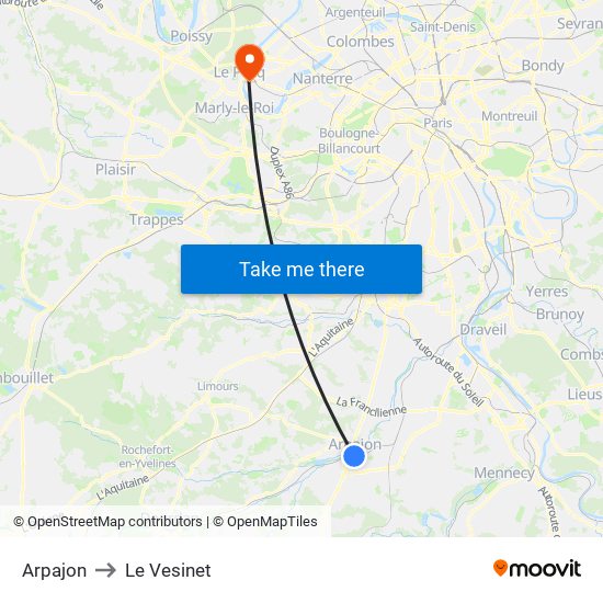 Arpajon to Le Vesinet map