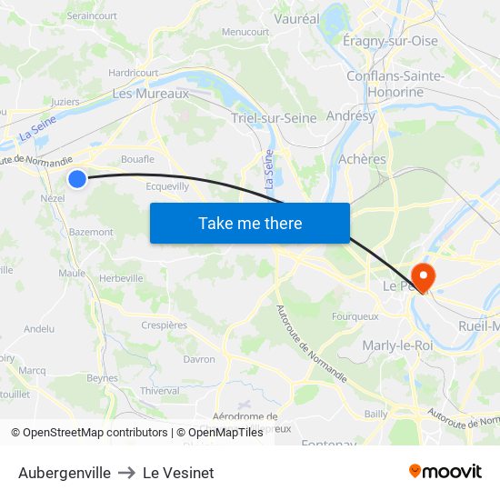 Aubergenville to Le Vesinet map