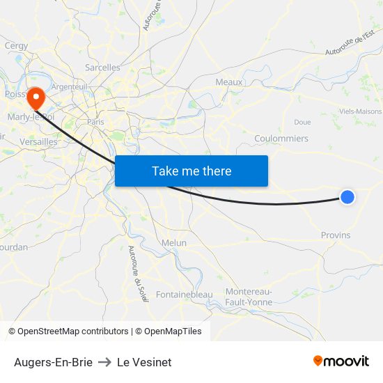 Augers-En-Brie to Le Vesinet map