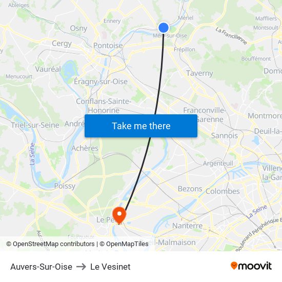 Auvers-Sur-Oise to Le Vesinet map