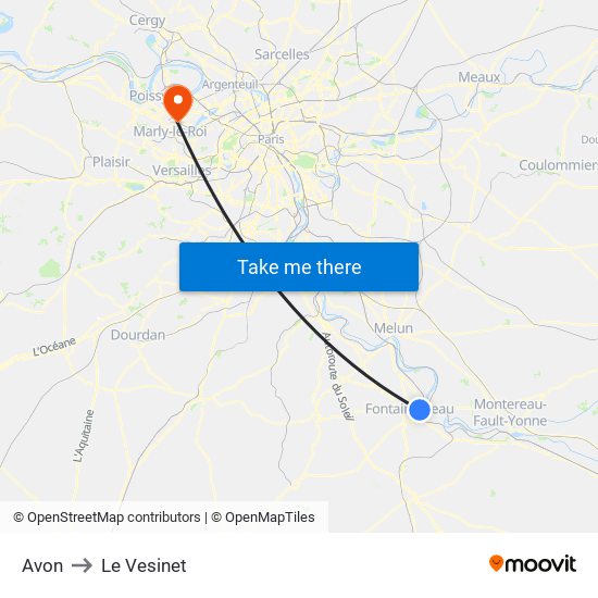 Avon to Le Vesinet map