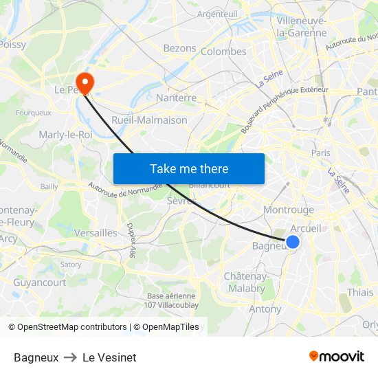 Bagneux to Le Vesinet map