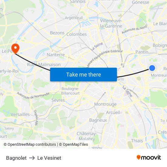 Bagnolet to Le Vesinet map