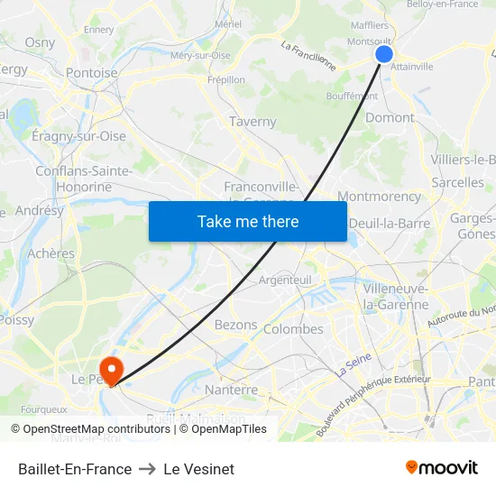 Baillet-En-France to Le Vesinet map