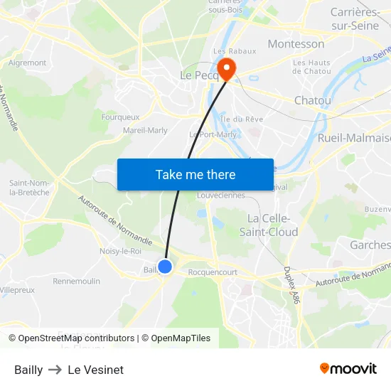 Bailly to Le Vesinet map