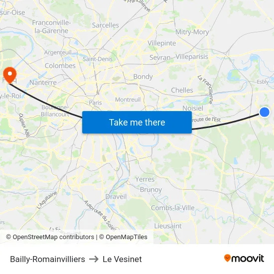 Bailly-Romainvilliers to Le Vesinet map