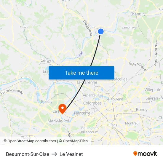Beaumont-Sur-Oise to Le Vesinet map