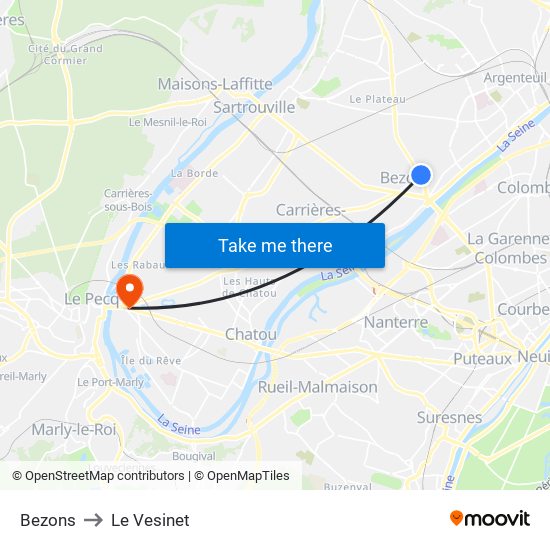Bezons to Le Vesinet map