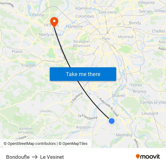 Bondoufle to Le Vesinet map