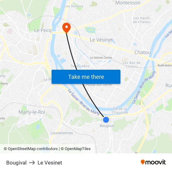 Bougival to Le Vesinet map