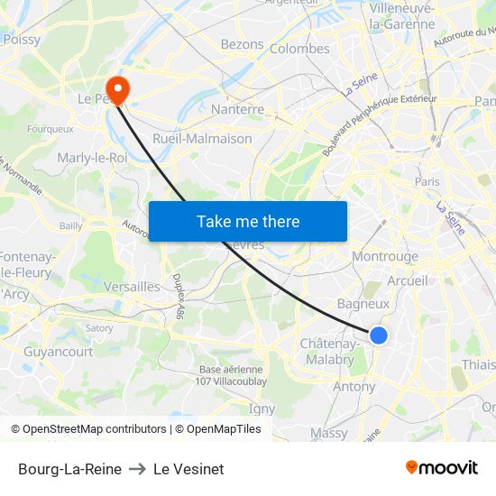 Bourg-La-Reine to Le Vesinet map