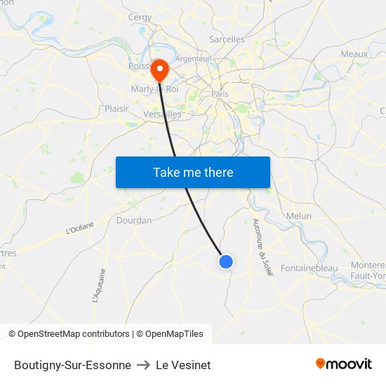Boutigny-Sur-Essonne to Le Vesinet map