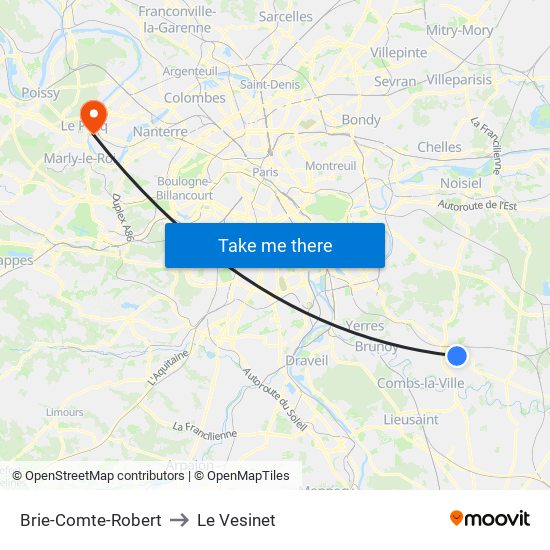 Brie-Comte-Robert to Le Vesinet map