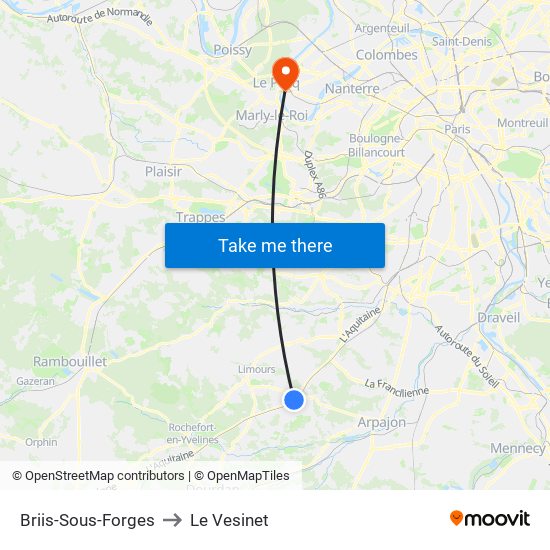 Briis-Sous-Forges to Le Vesinet map
