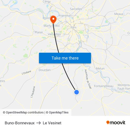 Buno-Bonnevaux to Le Vesinet map