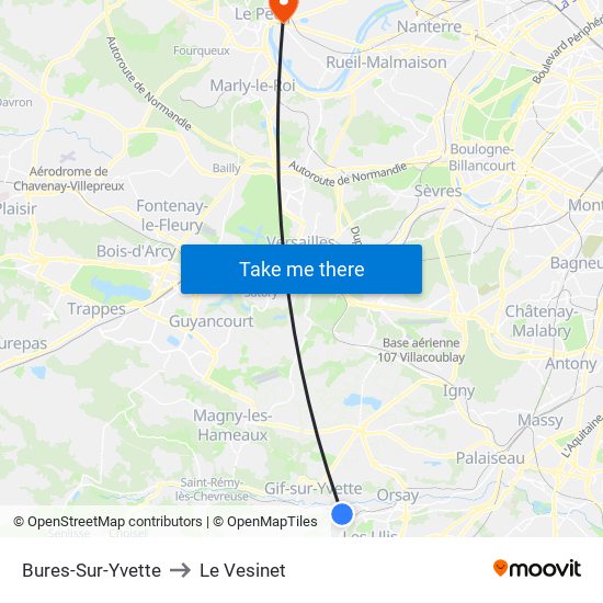 Bures-Sur-Yvette to Le Vesinet map