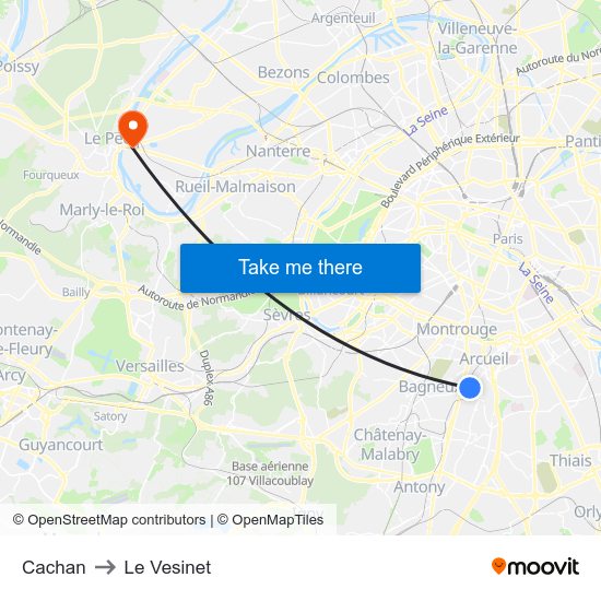 Cachan to Le Vesinet map