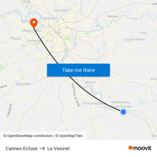 Cannes-Ecluse to Le Vesinet map