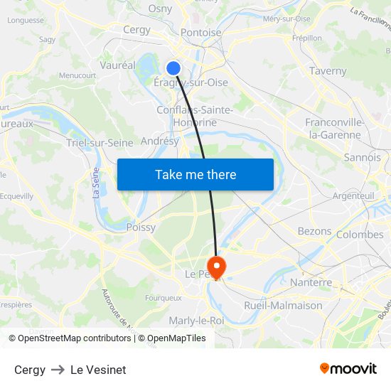 Cergy to Le Vesinet map