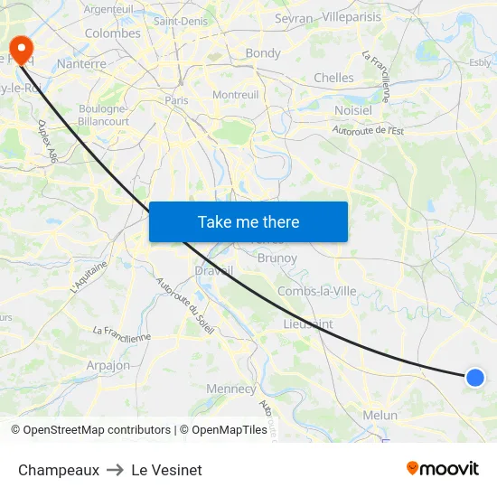 Champeaux to Le Vesinet map