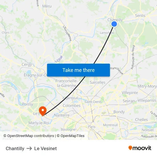 Chantilly to Le Vesinet map