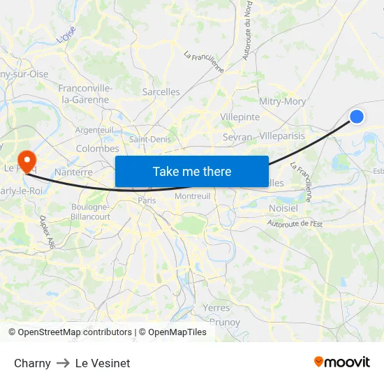 Charny to Le Vesinet map