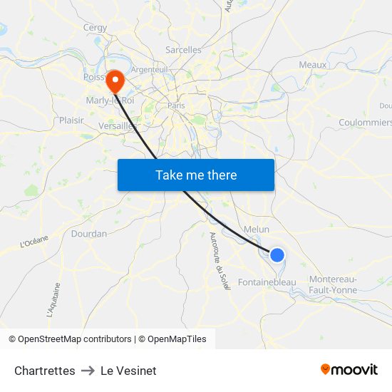 Chartrettes to Le Vesinet map