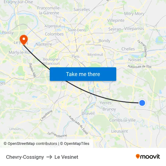 Chevry-Cossigny to Le Vesinet map