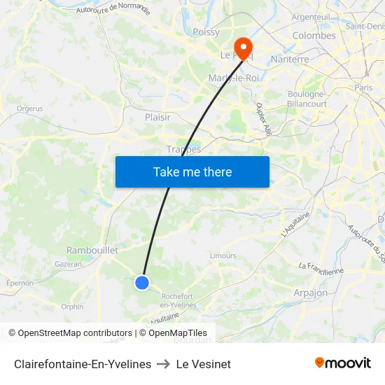Clairefontaine-En-Yvelines to Le Vesinet map