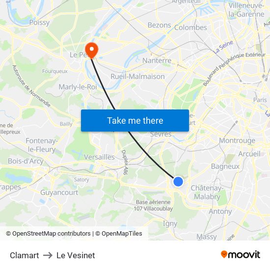Clamart to Le Vesinet map