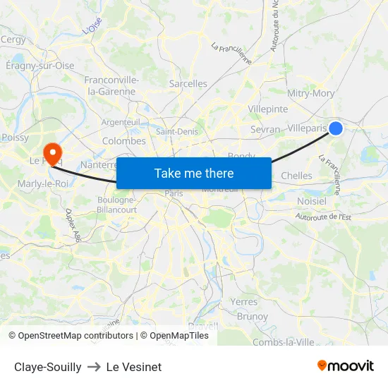 Claye-Souilly to Le Vesinet map