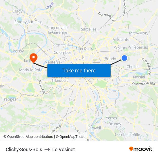 Clichy-Sous-Bois to Le Vesinet map