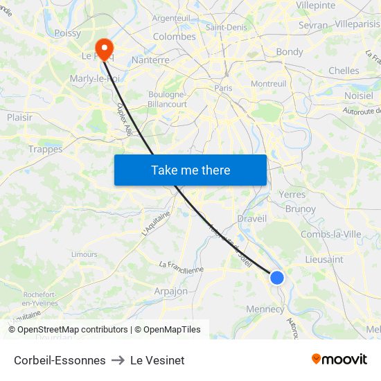 Corbeil-Essonnes to Le Vesinet map