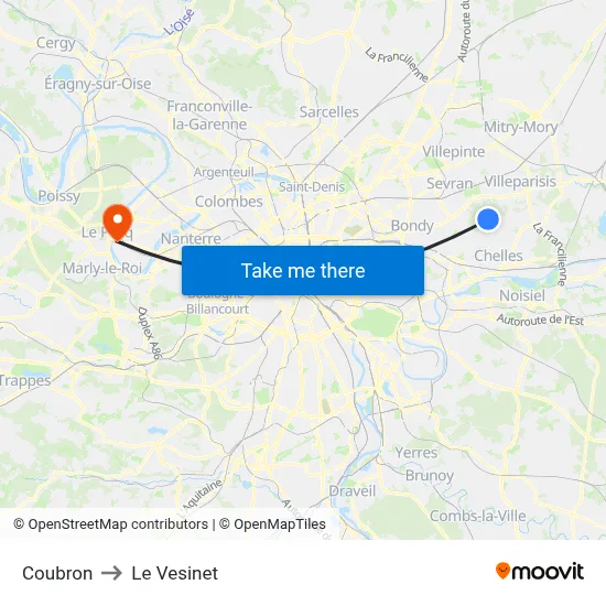 Coubron to Le Vesinet map
