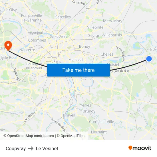 Coupvray to Le Vesinet map