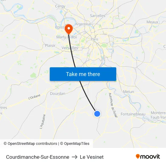 Courdimanche-Sur-Essonne to Le Vesinet map