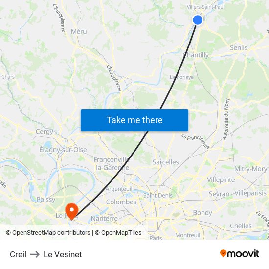 Creil to Le Vesinet map