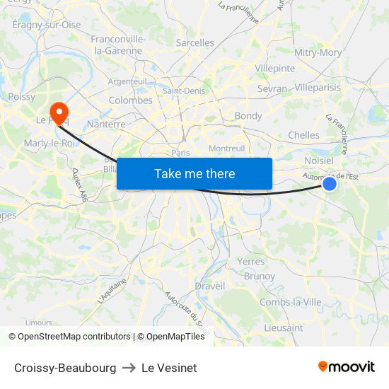 Croissy-Beaubourg to Le Vesinet map