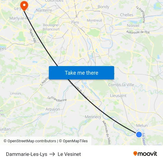 Dammarie-Les-Lys to Le Vesinet map