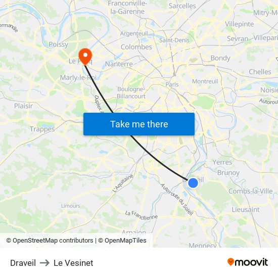 Draveil to Le Vesinet map