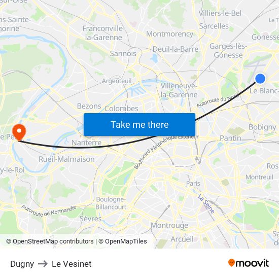 Dugny to Le Vesinet map