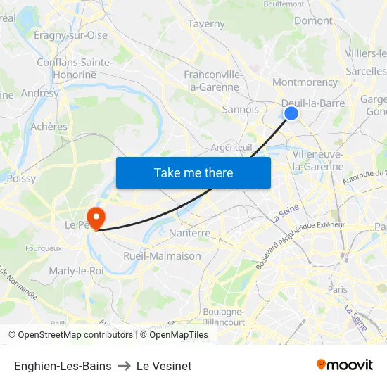 Enghien-Les-Bains to Le Vesinet map