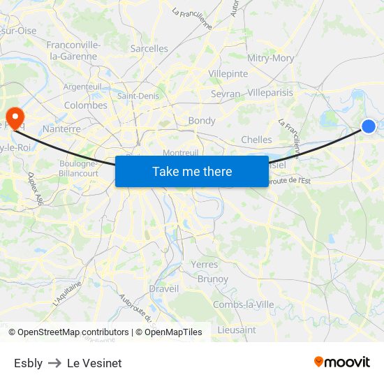 Esbly to Le Vesinet map