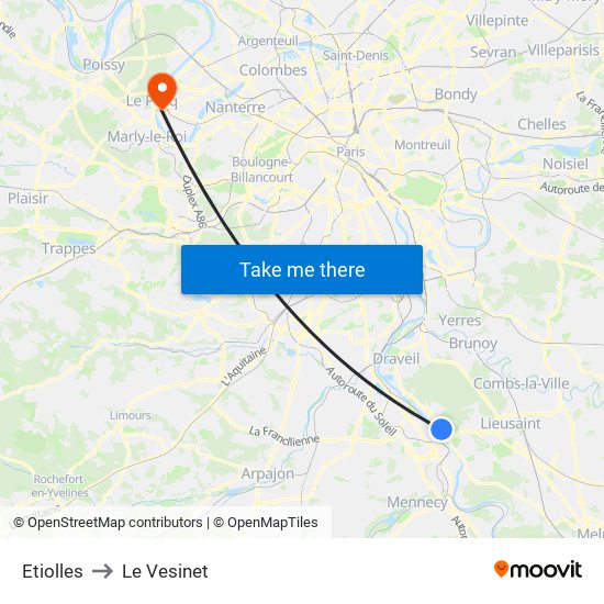 Etiolles to Le Vesinet map