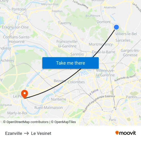 Ezanville to Le Vesinet map