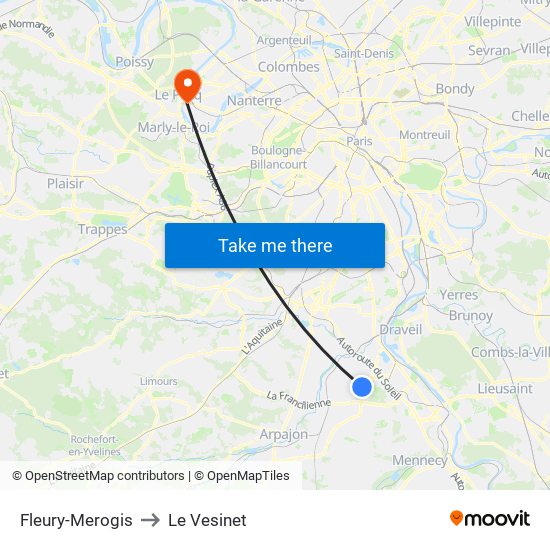 Fleury-Merogis to Le Vesinet map