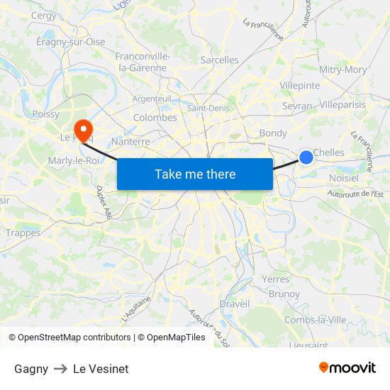Gagny to Le Vesinet map