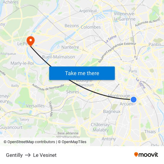 Gentilly to Le Vesinet map